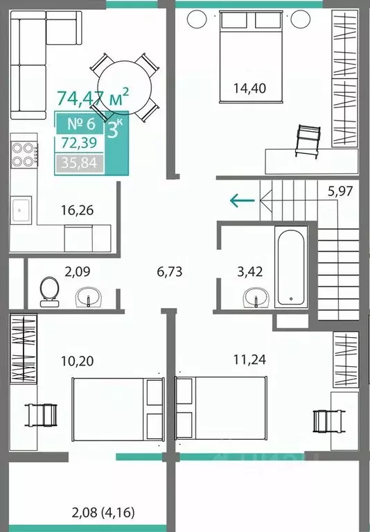 3-к кв. Крым, Симферополь ул. Александра Захарченко (72.39 м) - Фото 0