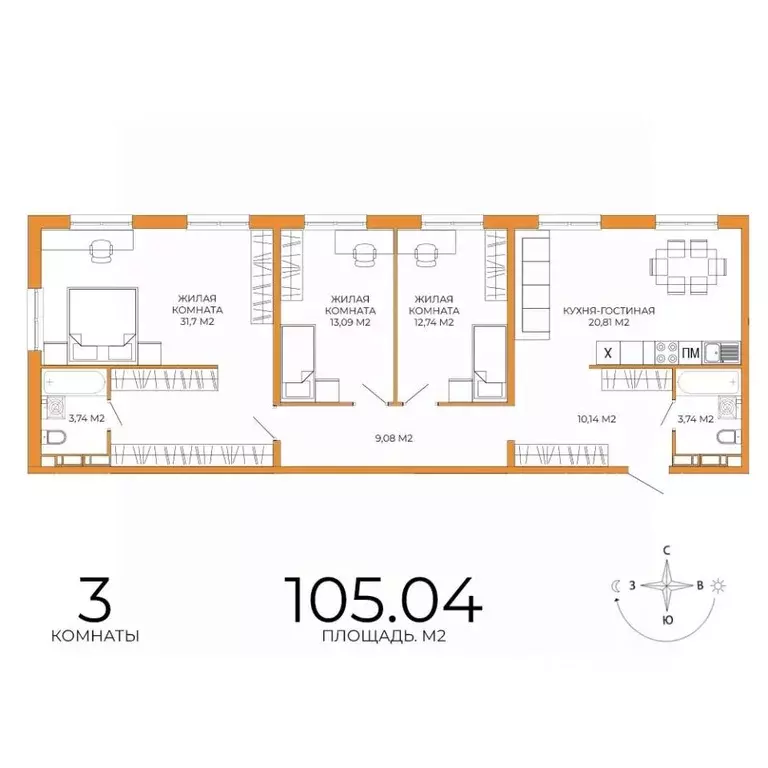 3-к кв. Пензенская область, Пенза ул. Яшиной, 14 (105.04 м) - Фото 1
