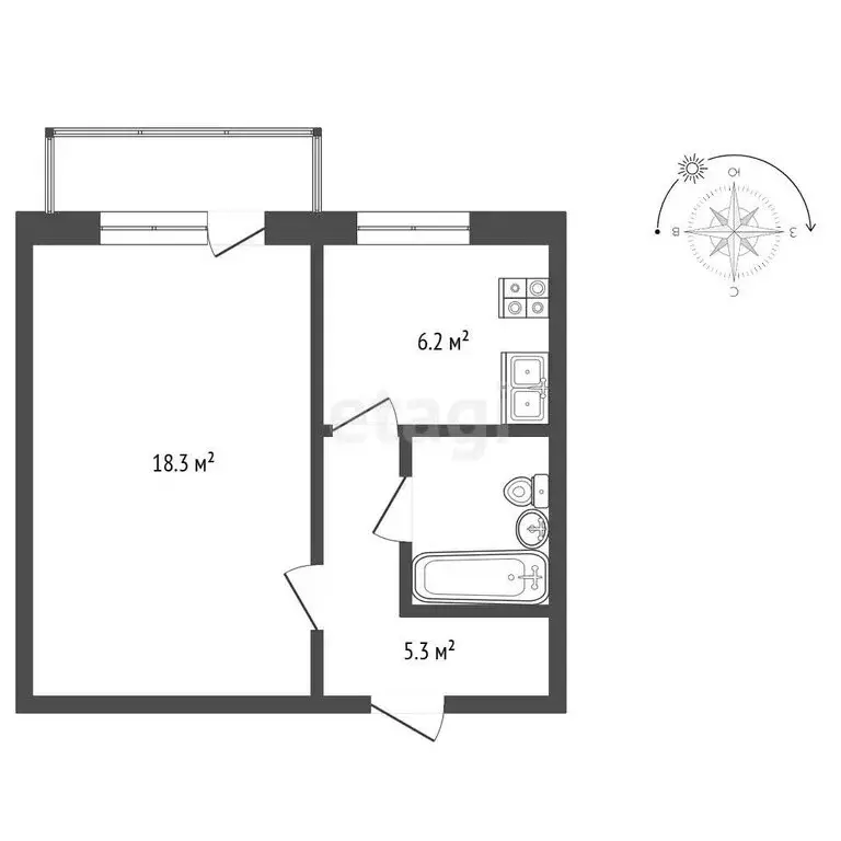 1-комнатная квартира: Череповец, Спортивная улица, 20 (32.3 м) - Фото 1