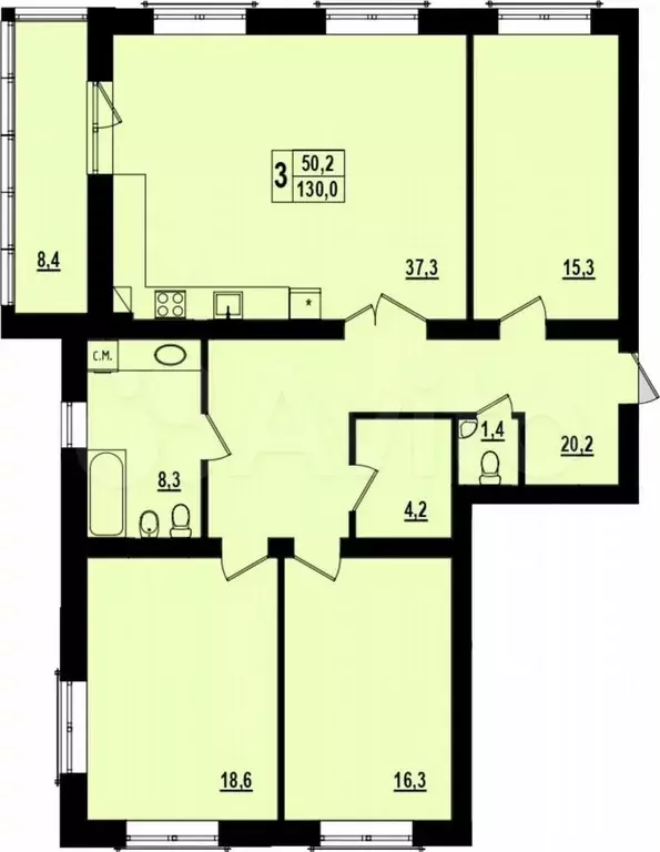 3-к. квартира, 130 м, 2/4 эт. - Фото 0