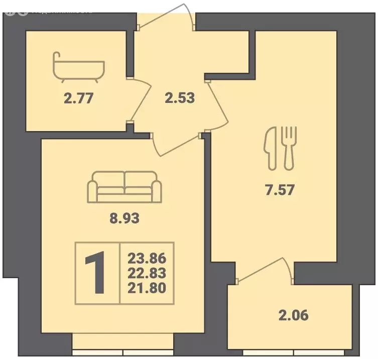 1-комнатная квартира: Пионерский, улица Гептнера, 19 (23.86 м) - Фото 0