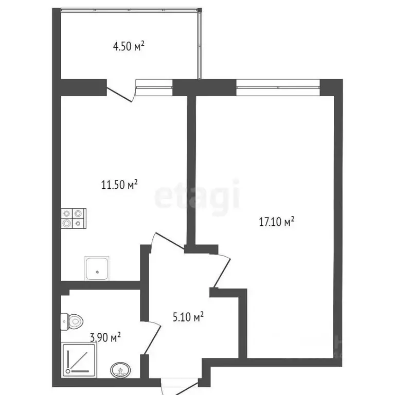 1-к кв. Тюменская область, Тюмень Профсоюзная ул., 49 (39.0 м) - Фото 1