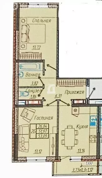 2-комнатная квартира: Краснодар, улица имени Генерала Корнилова, 9к3 ... - Фото 1
