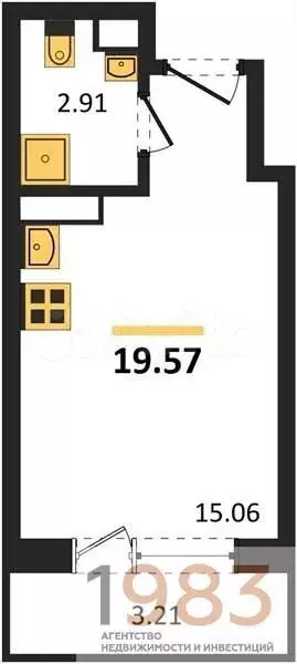 Квартира-студия, 19,6 м, 20/20 эт. - Фото 0