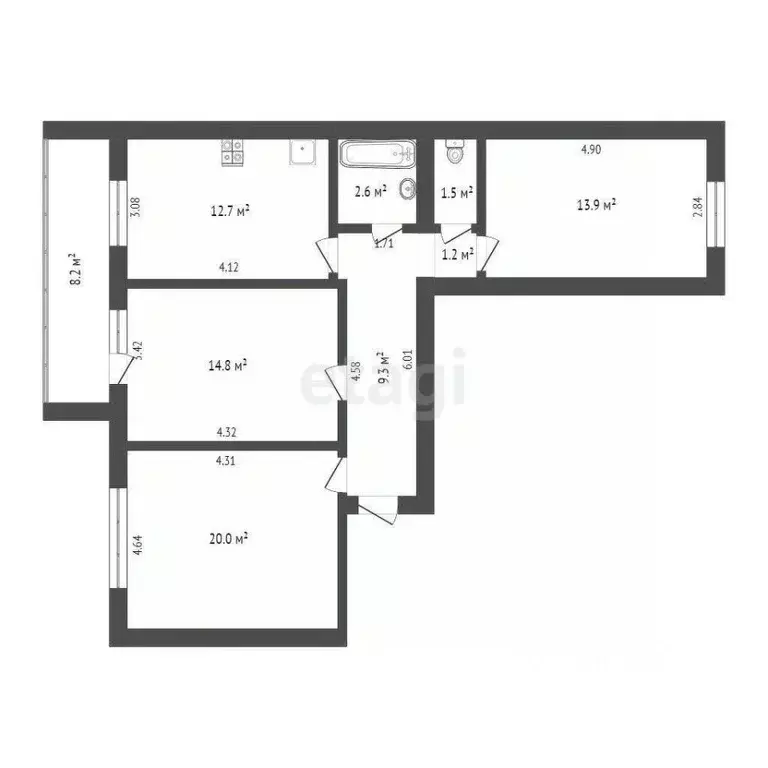 3-к кв. Тюменская область, Тюмень Мелиораторов мкр, ул. Мелиораторов, ... - Фото 1