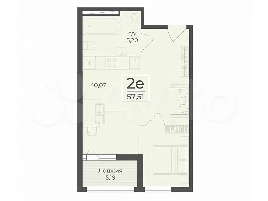 Квартира-студия, 57,5 м, 3/15 эт. - Фото 0