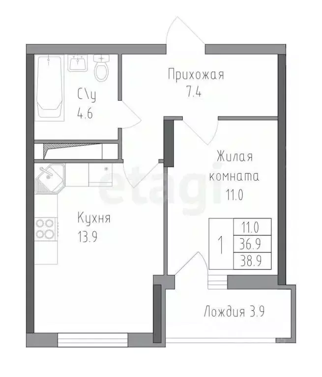 1-к кв. Липецкая область, Липецк ул. Тельмана, 120 (39.0 м) - Фото 1