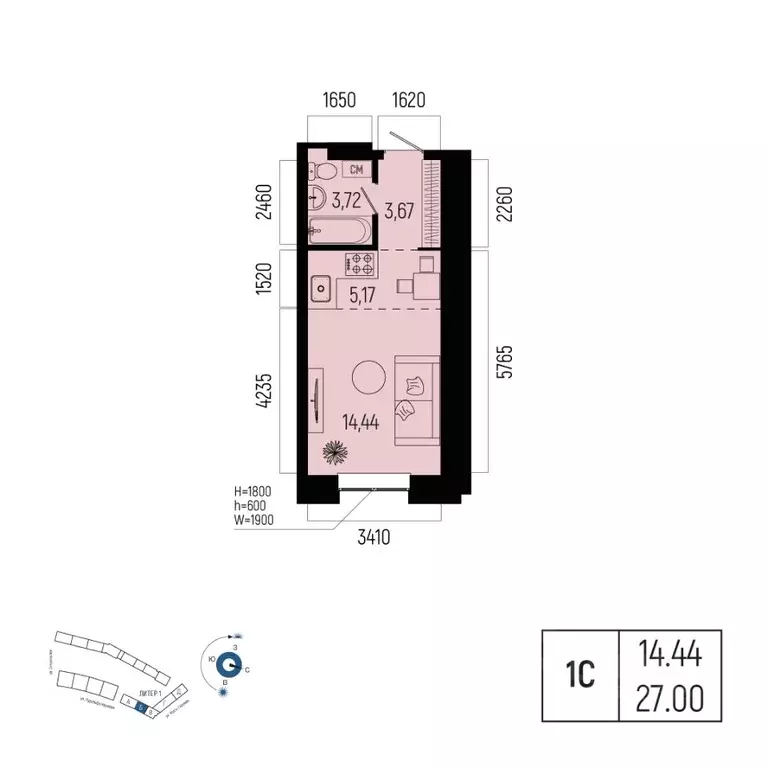 1-к кв. Башкортостан, Уфа Глумилино-1 мкр, Новатор жилой комплекс ... - Фото 1