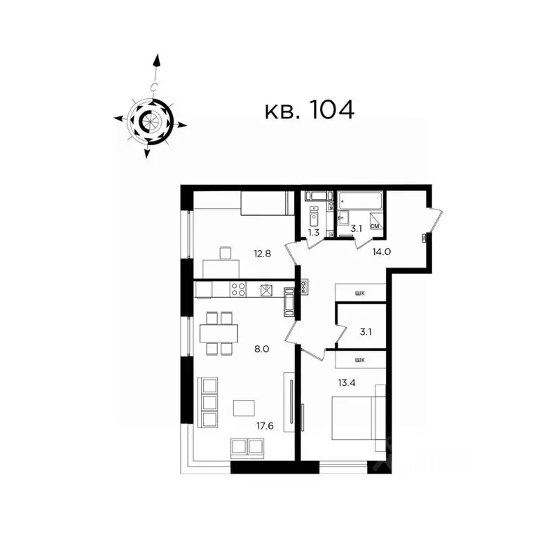 3-к кв. Хабаровский край, Хабаровск ул. Сысоева, 14/1 (72.9 м) - Фото 1