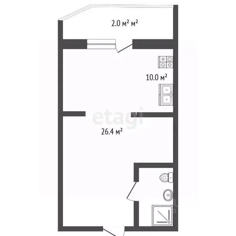 Студия Краснодарский край, Геленджик Крымская ул., 22к23 (26.4 м) - Фото 2