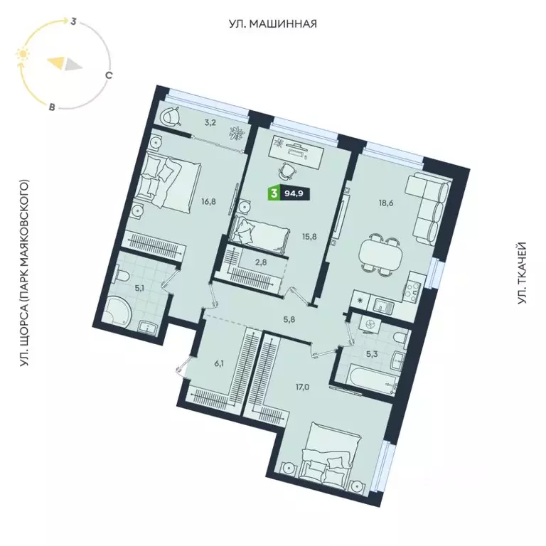 3-к кв. Свердловская область, Екатеринбург ул. Машинная, 1в/2 (94.9 м) - Фото 0