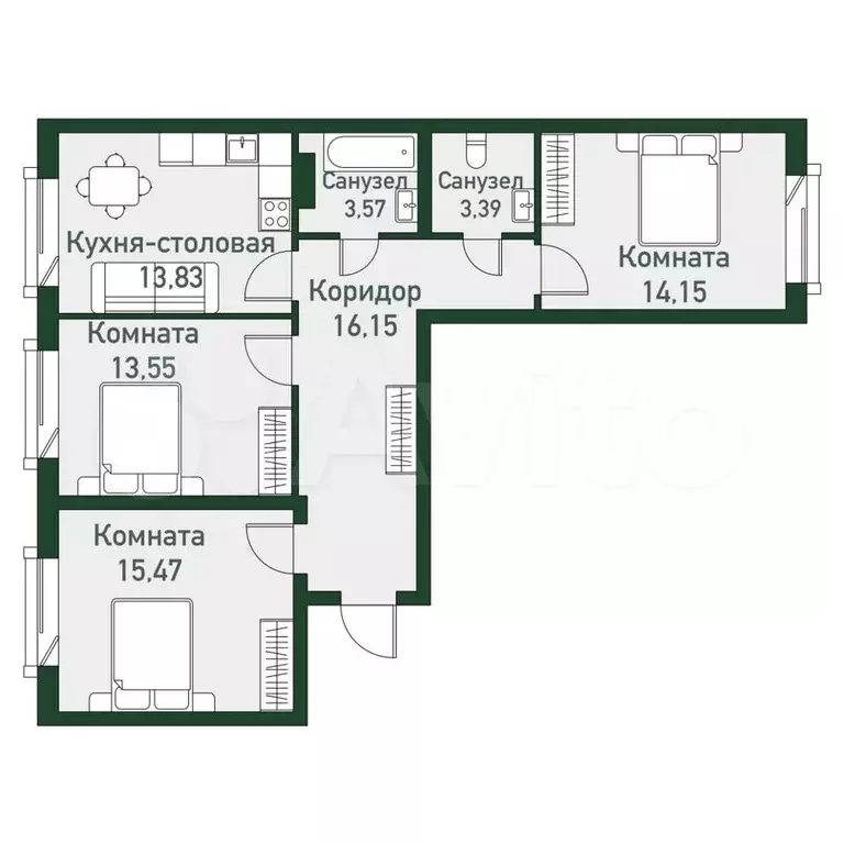 4-к. квартира, 80,1 м, 2/7 эт. - Фото 1