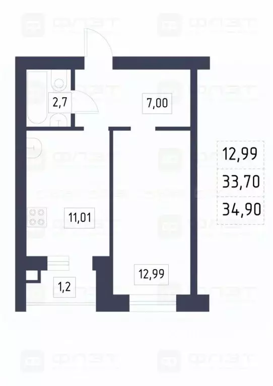 1-к кв. Татарстан, с. Высокая Гора ул. Рождественская, 4А (34.3 м) - Фото 2