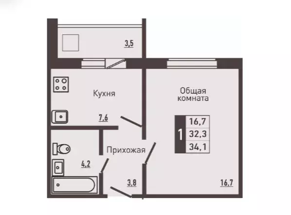 Продаётся 1-к квартира, 32.3 м - Фото 1