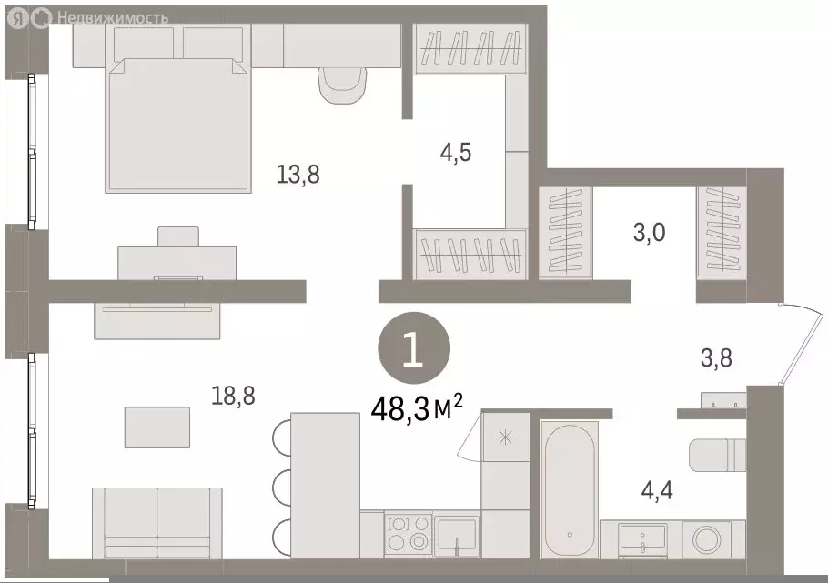 1-комнатная квартира: Екатеринбург, Торфяной переулок, 10 (48.3 м) - Фото 1