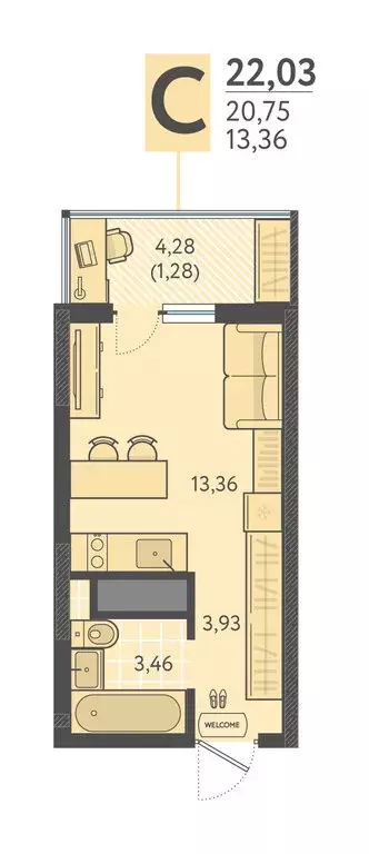 Квартира-студия: Краснодар, улица имени Леона Орбели, 9 (22.03 м) - Фото 1