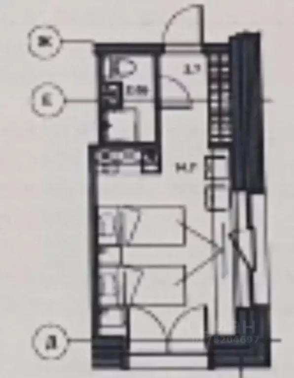 Студия Санкт-Петербург наб. Макарова, 58 (21.5 м) - Фото 2