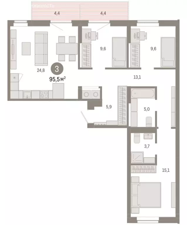3-комнатная квартира: Омск, Кировский округ (95.53 м) - Фото 2