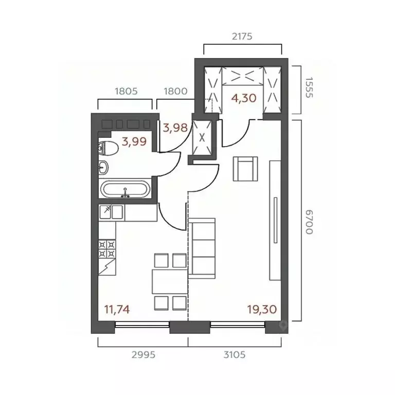 1-к кв. Иркутская область, Иркутск Дальневосточная ул., 46А (43.31 м) - Фото 0