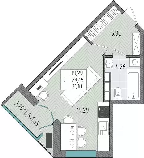 Студия Краснодарский край, Темрюк Сады у моря жилой комплекс (31.1 м) - Фото 1