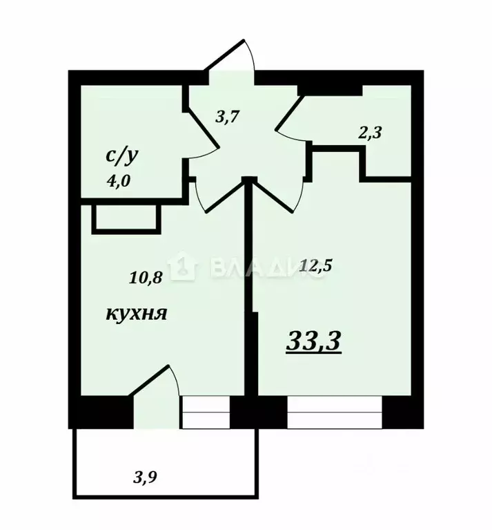 1-к кв. Владимирская область, Владимир ул. Нижняя Дуброва, 49Б (33.3 ... - Фото 2