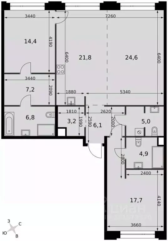 3-к кв. Москва ул. Шеногина, 2 (111.7 м) - Фото 1