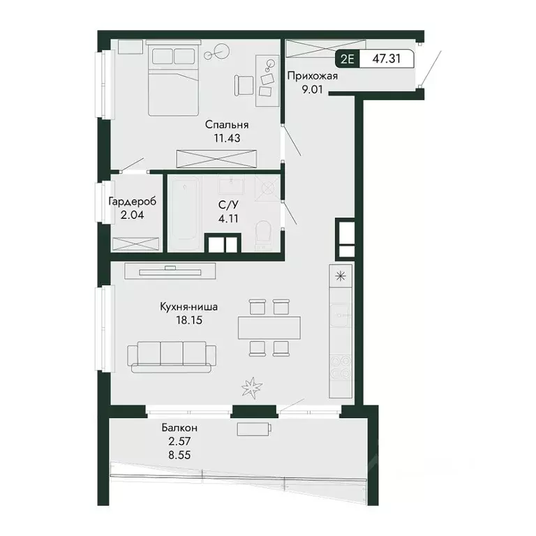 2-к кв. Крым, Алушта  (47.31 м) - Фото 1