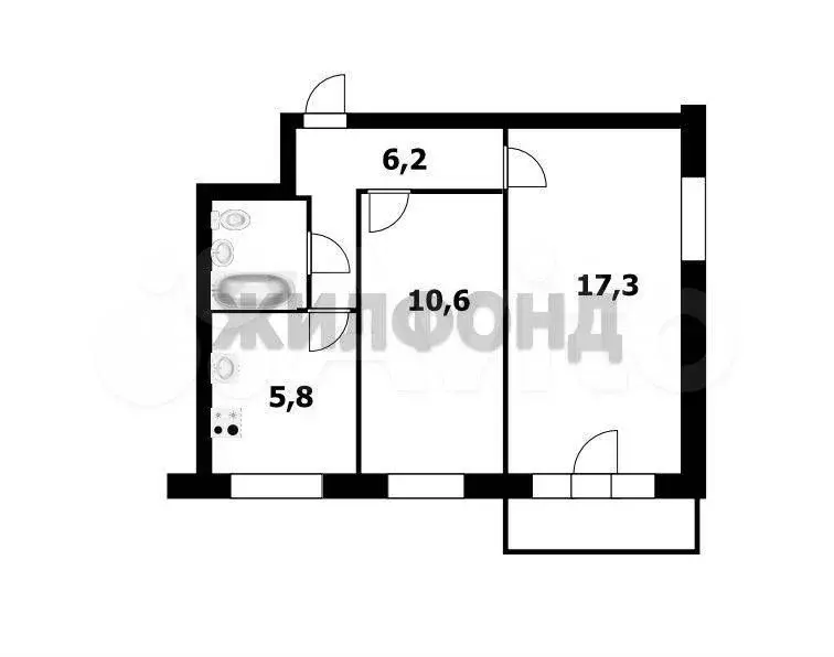 2-к. квартира, 42,8 м, 4/5 эт. - Фото 0