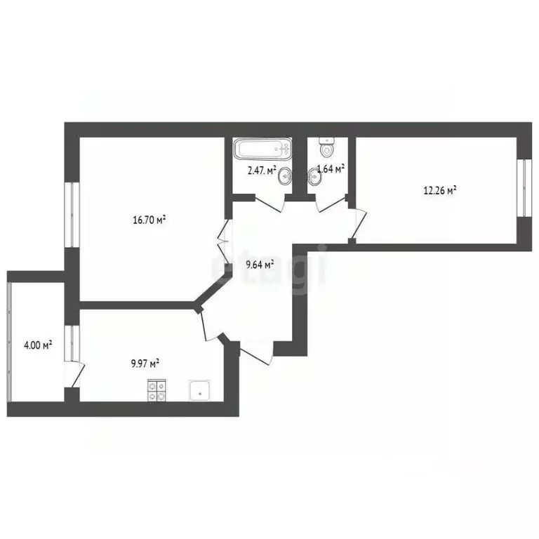 2-к кв. Тюменская область, Тюмень ул. Самарцева, 30 (51.9 м) - Фото 2
