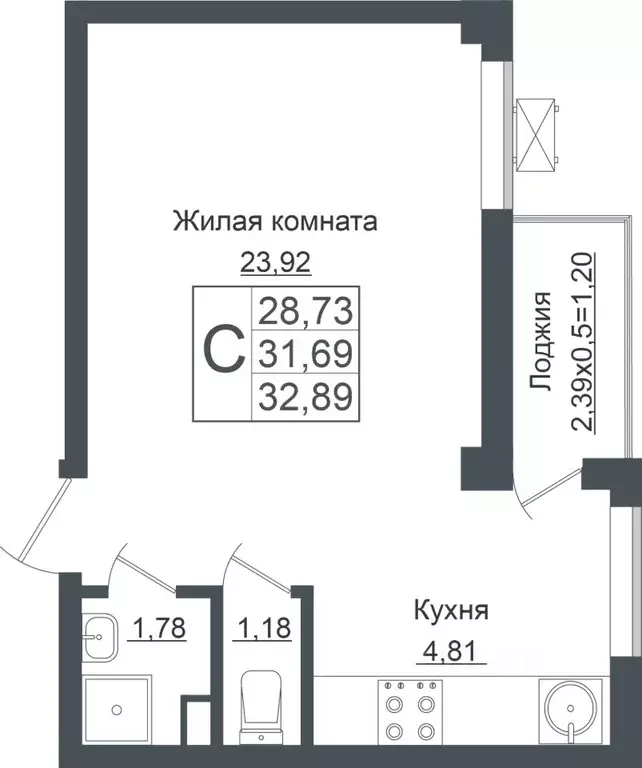 Студия Краснодарский край, Краснодар ул. Карпатская, 1 (33.2 м) - Фото 0