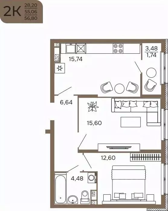 2-к кв. Пензенская область, Пенза Арбеково Парк жилой комплекс (56.8 ... - Фото 1