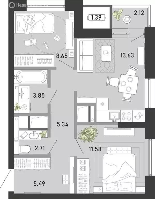 2-комнатная квартира: Тула, улица Фридриха Энгельса, 70А (54.76 м) - Фото 1