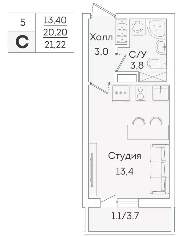 Квартира-студия: Мурино, Графская улица, 6к4 (20.2 м) - Фото 1