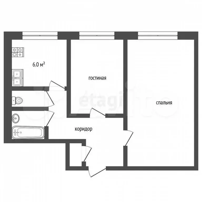 2-к. квартира, 40,6 м, 4/5 эт. - Фото 0