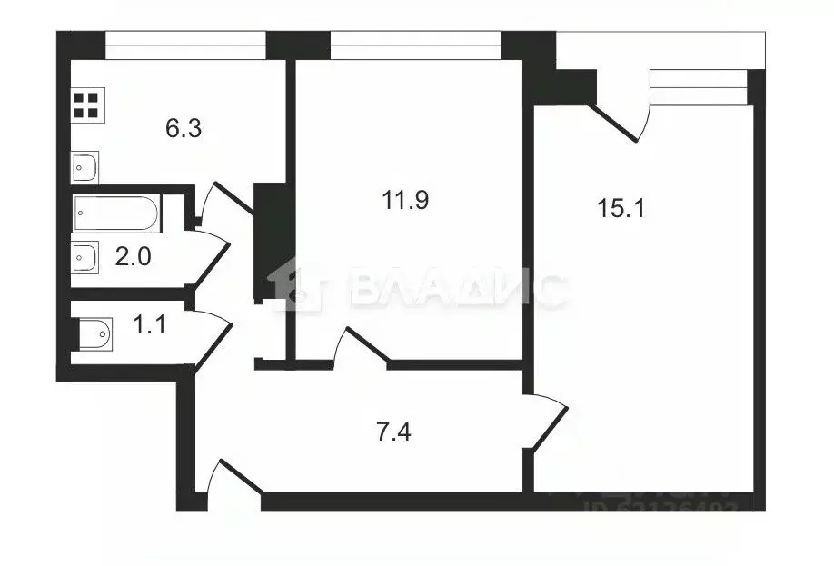 2-к кв. Санкт-Петербург ул. Композиторов, 20К1 (44.1 м) - Фото 1