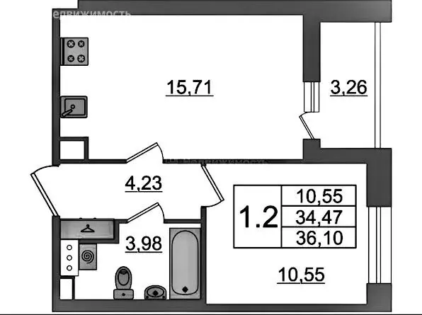 1-комнатная квартира: Санкт-Петербург, Парашютная улица, 71к2 (34 м) - Фото 1
