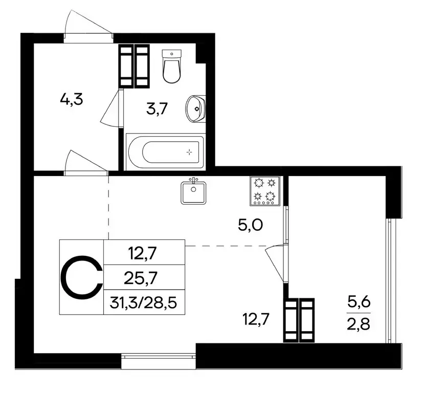Квартира-студия: Симферополь, улица 51-й Армии, 124 (31.3 м) - Фото 2