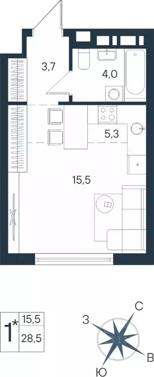 Студия Пермский край, Пермь ул. Космонавта Беляева, 17 (28.5 м) - Фото 0