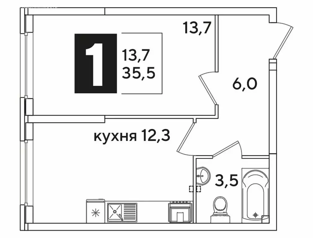 Квартира-студия: Краснодар, улица Западный Обход, 42 (35.5 м) - Фото 1