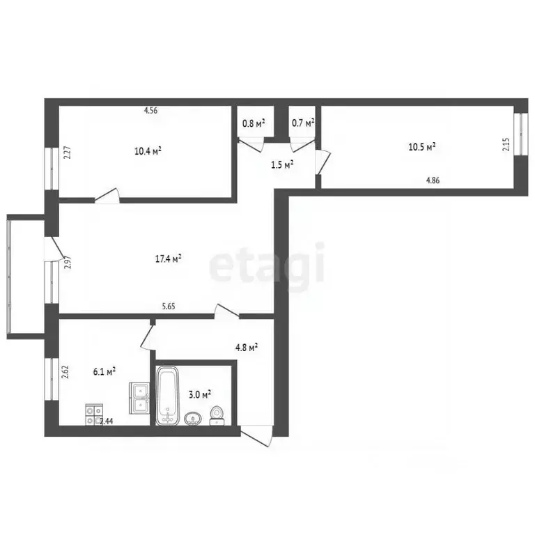 3-к кв. Севастополь ул. Гоголя, 32 (55.2 м) - Фото 2