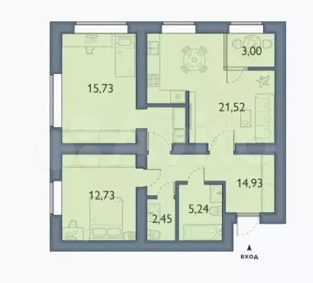2-к. квартира, 75,6 м, 8/15 эт. - Фото 1
