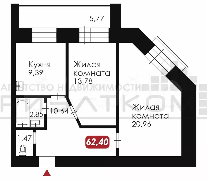 2-к. квартира, 63 м, 4/14 эт. - Фото 0