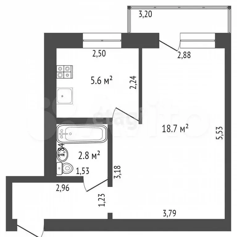 1-к. квартира, 31,7 м, 3/5 эт. - Фото 0