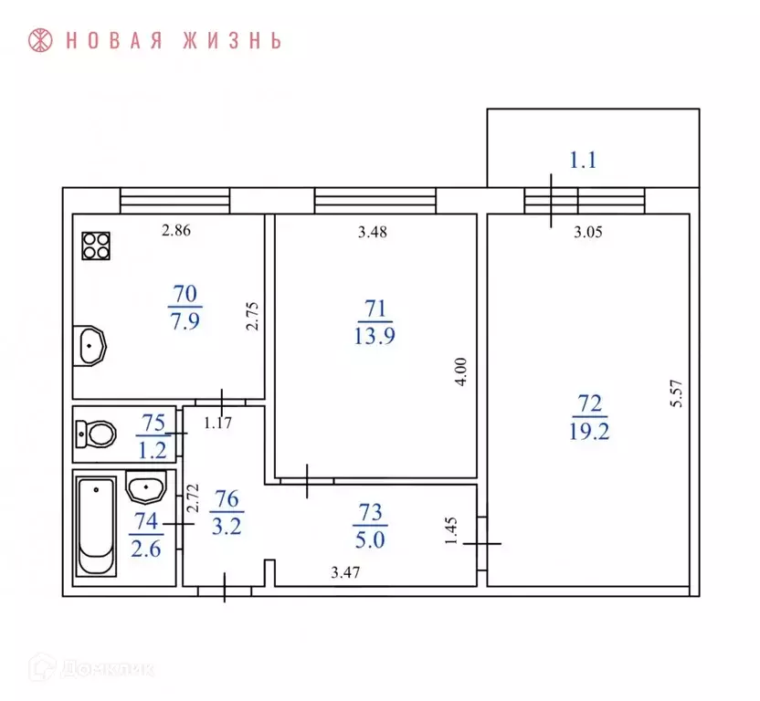 Продаётся 2-к квартира, 53 м - Фото 1