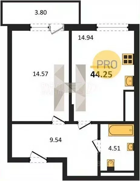 1-к кв. Калининградская область, Гурьевский муниципальный округ, пос. ... - Фото 1