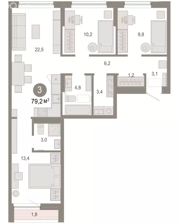3-комнатная квартира: Тюмень, микрорайон ДОК, ЖК Октябрьский на Туре ... - Фото 2