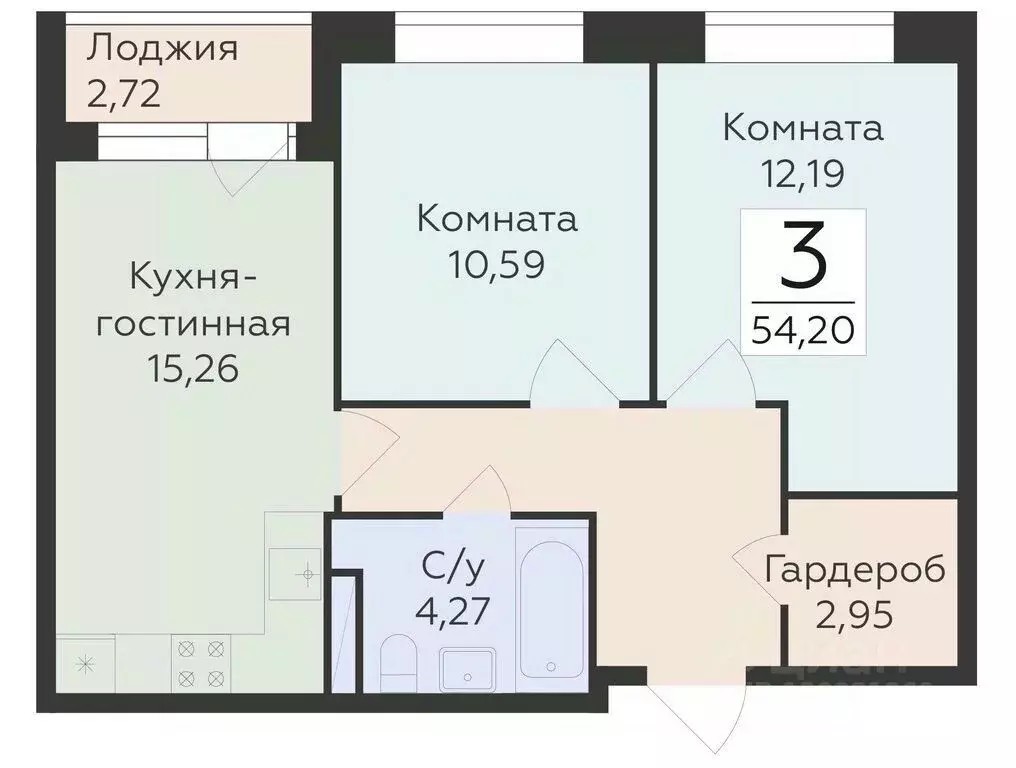 3-к кв. Воронежская область, Воронеж ул. Матросова (54.2 м) - Фото 0