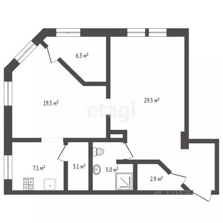 2-к кв. Тюменская область, Тюмень ул. Максима Горького, 39 (75.3 м) - Фото 1