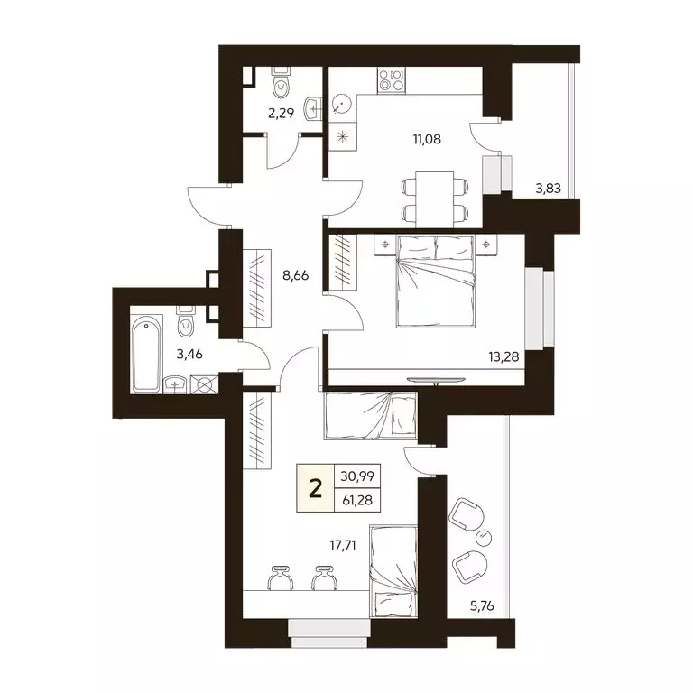 2-комнатная квартира: Уфа, улица Ахметова, 296/2 (61.2 м) - Фото 1