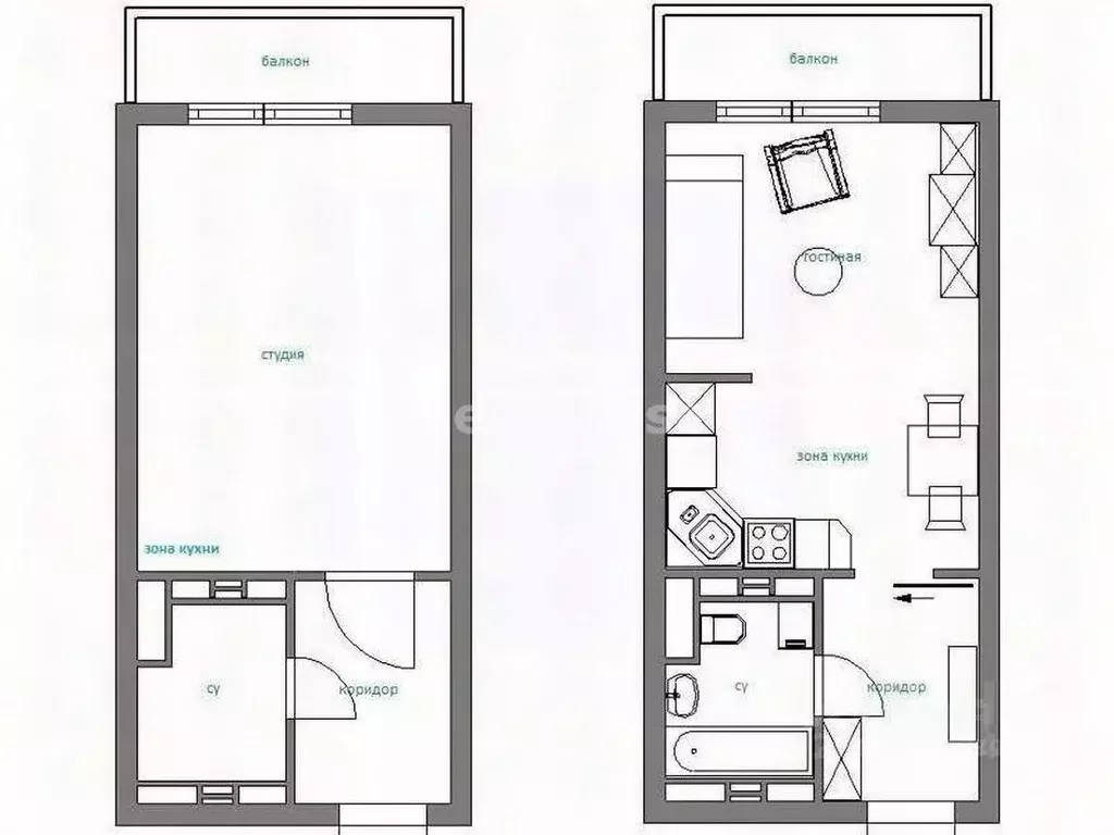 Студия Севастополь проезд Рубежный, 28 (24.0 м) - Фото 2